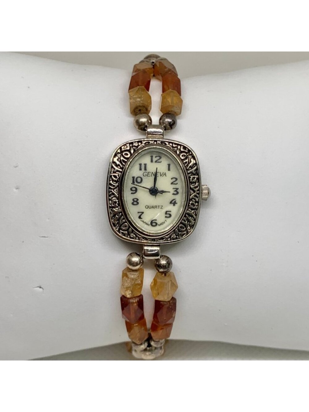 Vintage Geneva women watch 20mm quartz mop dial SilverTone brown 7.5” running